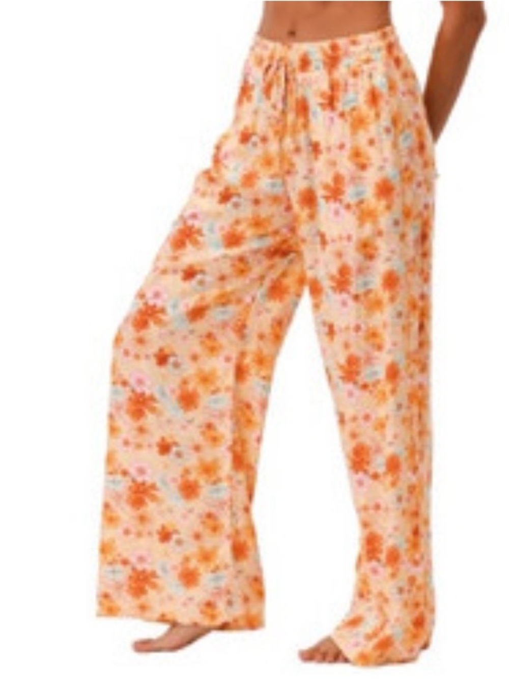 Lotus and Luna Harem Floral Pants in Orange Floral size XL